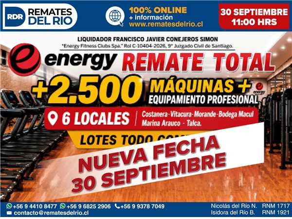 REMATE 30 DE SEPTIEMBRE 2026 11:00 HRS – BIENES «ENERGY»